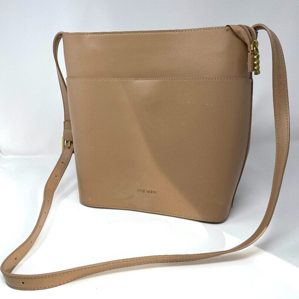 Pixie Mood Mag 10.25 x 11 Vegan Leather Crossbody Bag, Sand Color (flaws)